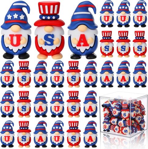 100 Pcs 4th of July Mini Gnomes Set with Acrylic Display Box, 1.4 Inch Patriotic Gnome Figures, Red White Blue USA Flag Mini Ornaments for Independence Day Party Favors & Table Decor in Kuwait