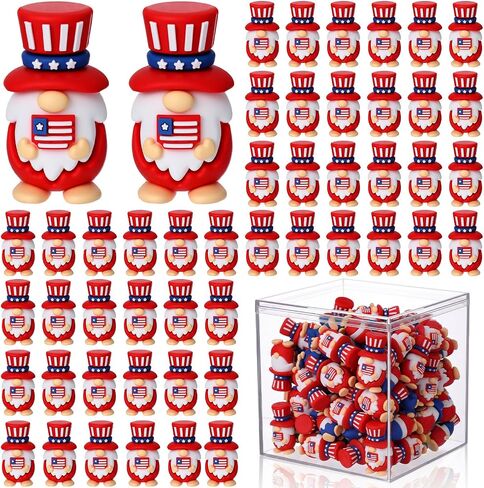 100 Pcs 4th of July Mini Gnomes Set with Acrylic Display Box, 1.4 Inch Patriotic Gnome Figures, Red White Blue USA Flag Mini Ornaments for Independence Day Party Favors & Table Decor in Kuwait