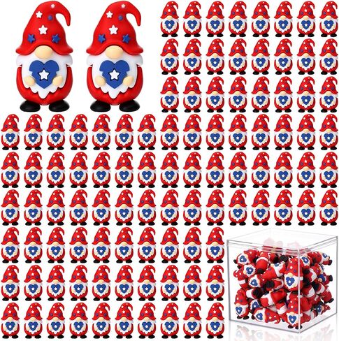 100 Pcs 4th of July Mini Gnomes Set with Acrylic Display Box, 1.4 Inch Patriotic Gnome Figures, Red White Blue USA Flag Mini Ornaments for Independence Day Party Favors & Table Decor in Kuwait