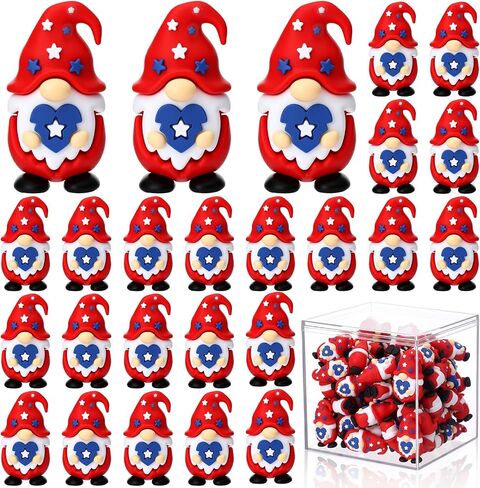 100 Pcs 4th of July Mini Gnomes Set with Acrylic Display Box, 1.4 Inch Patriotic Gnome Figures, Red White Blue USA Flag Mini Ornaments for Independence Day Party Favors & Table Decor in Kuwait