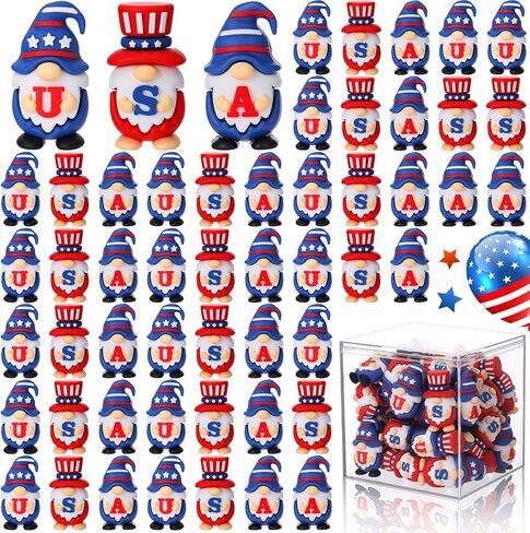 100 Pcs 4th of July Mini Gnomes Set with Acrylic Display Box, 1.4 Inch Patriotic Gnome Figures, Red White Blue USA Flag Mini Ornaments for Independence Day Party Favors & Table Decor in Kuwait