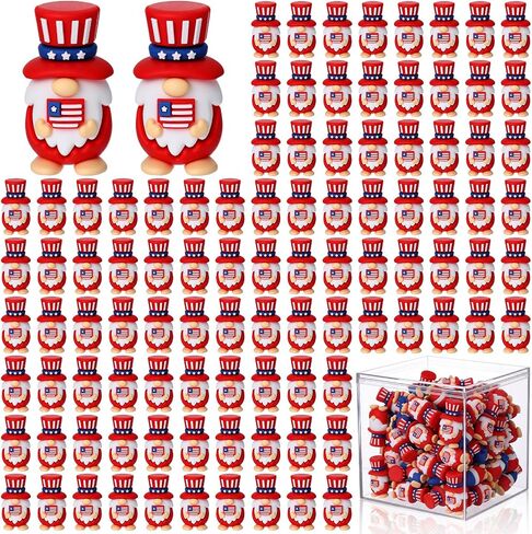 100 Pcs 4th of July Mini Gnomes Set with Acrylic Display Box, 1.4 Inch Patriotic Gnome Figures, Red White Blue USA Flag Mini Ornaments for Independence Day Party Favors & Table Decor in Kuwait