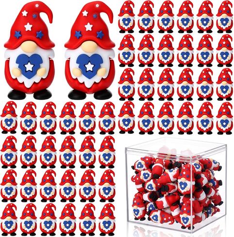 100 Pcs 4th of July Mini Gnomes Set with Acrylic Display Box, 1.4 Inch Patriotic Gnome Figures, Red White Blue USA Flag Mini Ornaments for Independence Day Party Favors & Table Decor in Kuwait