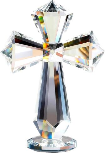 Hand-Carved Crystal Cross Standing – 6 Inch Clear K9 Glass Cross Figurine, Religious Desk & Home Altar Decor, Christian Spiritual Gift with 360° Faceted Design, Transparent Inspirational Ornament in Saudi Arabia