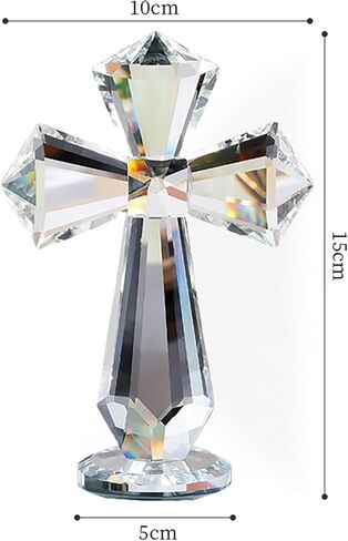 Hand-Carved Crystal Cross Standing – 6 Inch Clear K9 Glass Cross Figurine, Religious Desk & Home Altar Decor, Christian Spiritual Gift with 360° Faceted Design, Transparent Inspirational Ornament in Saudi Arabia