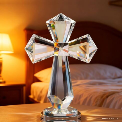 Hand-Carved Crystal Cross Standing – 6 Inch Clear K9 Glass Cross Figurine, Religious Desk & Home Altar Decor, Christian Spiritual Gift with 360° Faceted Design, Transparent Inspirational Ornament in Saudi Arabia