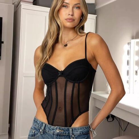 Jumpsuit Slimmer Body Shaper Spicy Girl Bodysuit Vest Tummy Control Mesh Body Shaper Corset Slim Fit Thin Women Bodysuit Shapewear Party(Black) in Kuwait