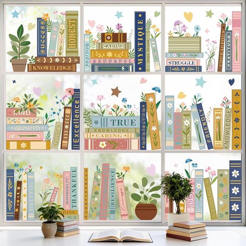 Boho Book Window Clings Inspirational Motivational Window Stickers Double Sided Wildflower Books Glass Decals for Book Lovers Back to School Library Classroom Home Wall Decor, 9 Sheet in Saudi Arabia