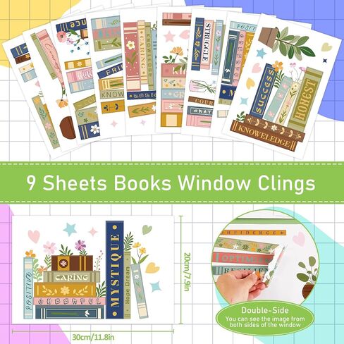 Boho Book Window Clings Inspirational Motivational Window Stickers Double Sided Wildflower Books Glass Decals for Book Lovers Back to School Library Classroom Home Wall Decor, 9 Sheet in Saudi Arabia