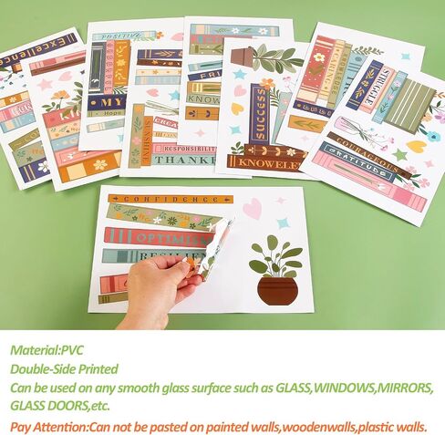 Boho Book Window Clings Inspirational Motivational Window Stickers Double Sided Wildflower Books Glass Decals for Book Lovers Back to School Library Classroom Home Wall Decor, 9 Sheet in Saudi Arabia