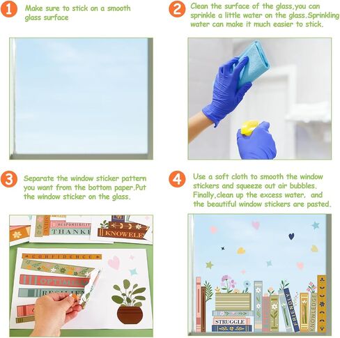 Boho Book Window Clings Inspirational Motivational Window Stickers Double Sided Wildflower Books Glass Decals for Book Lovers Back to School Library Classroom Home Wall Decor, 9 Sheet in Saudi Arabia