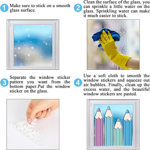Whaline 9 Sheets Pastel Color Pencil Window Clings Window Decal Back to School Candy Color Line Art Pencil Reusable Anti-Collision Windows Decor for First Day of School Classroom Decor in Kuwait