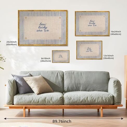 EQUEEN Golden Frame Blue Positive Wall Art How Lucky Are We Poster Trendy Aesthetic Home Wall Decor Typography Canvas Print Vintage Aesthetic for Dorm Bedroom 12x16inch in Saudi Arabia