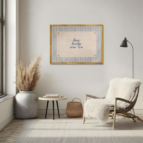 EQUEEN Golden Frame Blue Positive Wall Art How Lucky Are We Poster Trendy Aesthetic Home Wall Decor Typography Canvas Print Vintage Aesthetic for Dorm Bedroom 12x16inch in Saudi Arabia