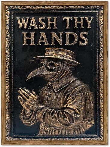 Vintage Plague Doctor Bathroom Wall Art Dark Funny Wash Thy Hands Sign Restroom Decor Picture, Gothic Wash Your Hands Toilet Poster Canvas Print Painting 12x16 inch Wood Framed in Saudi Arabia