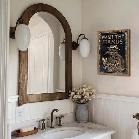 Vintage Plague Doctor Bathroom Wall Art Dark Funny Wash Thy Hands Sign Restroom Decor Picture, Gothic Wash Your Hands Toilet Poster Canvas Print Painting 12x16 inch Wood Framed in Saudi Arabia
