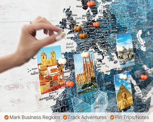 Canvas Wall Art Office Artwork Large Modern Abstract Map of the World Push Pin Board Travel Map Blue Pictures for Living Room Bedroom Dining Room Motivational Home Decor in Saudi Arabia