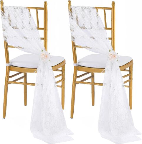 QueenDream White Chair Sashes Wedding Aisle Decorations: 16 Pieces 8ft Lace Chair Cover 9.5 x 94.5 Inch Vintage Embroidered Boho Chair Bows - Reception Party Home Decor in Saudi Arabia