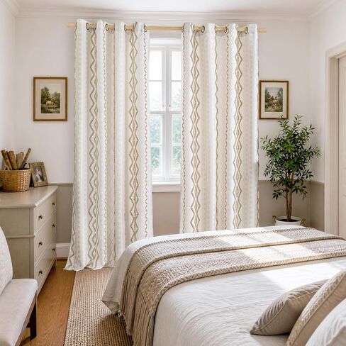 BGment Boho Jacquard Curtains 84 Inch Length 2 Panels Set, Botanical Pattern Drapes with Grommet for Farmhouse Bedroom Living Room Light Filtering, Linen Color, 52 X 84 Inch in Saudi Arabia