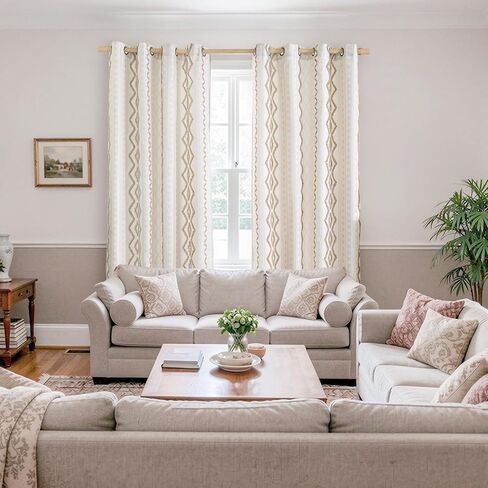 BGment Boho Jacquard Curtains 84 Inch Length 2 Panels Set, Botanical Pattern Drapes with Grommet for Farmhouse Bedroom Living Room Light Filtering, Linen Color, 52 X 84 Inch in Saudi Arabia