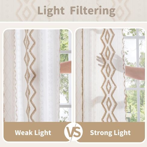 BGment Boho Jacquard Curtains 84 Inch Length 2 Panels Set, Botanical Pattern Drapes with Grommet for Farmhouse Bedroom Living Room Light Filtering, Linen Color, 52 X 84 Inch in Saudi Arabia