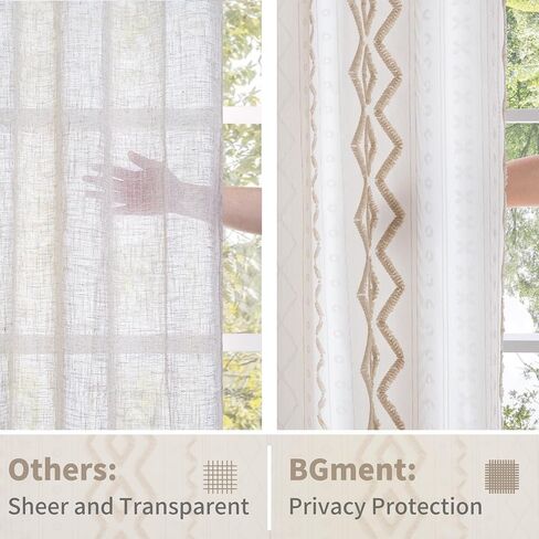 BGment Boho Jacquard Curtains 84 Inch Length 2 Panels Set, Botanical Pattern Drapes with Grommet for Farmhouse Bedroom Living Room Light Filtering, Linen Color, 52 X 84 Inch in Saudi Arabia