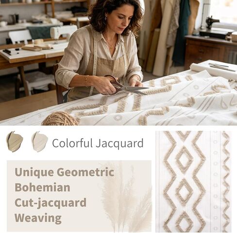 BGment Boho Jacquard Curtains 84 Inch Length 2 Panels Set, Botanical Pattern Drapes with Grommet for Farmhouse Bedroom Living Room Light Filtering, Linen Color, 52 X 84 Inch in Saudi Arabia