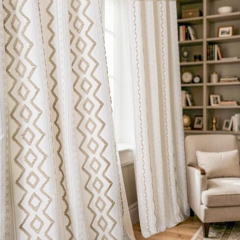 BGment Boho Jacquard Curtains 84 Inch Length 2 Panels Set, Botanical Pattern Drapes with Grommet for Farmhouse Bedroom Living Room Light Filtering, Linen Color, 52 X 84 Inch in Saudi Arabia
