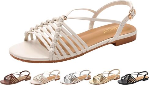Women's Flat Sandals, French Vintage Strappy Gladiator Sandals, Round Toe Crisscross Dressy Sandals with Adjustable Ankle Strap Buckle for Summer Beach Vacation in Saudi Arabia
