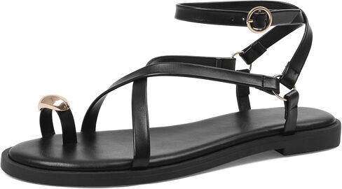 Womens Strappy Flat Sandals Open Toe Ring Buckle Flip Flops Casual Summer Flats Shoes for Everyday Travel Vacation in Saudi Arabia