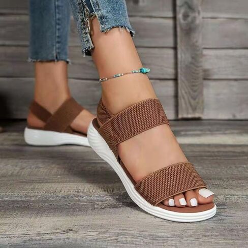 Women Sandals Casual Walking Sandals Ladies Summer Roman Style Flat Sandal Elastic Strap Comfortable Open Toe Sandal Shoes in Kuwait