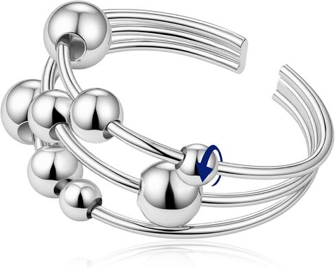 Silver Anxiety Fidget Beaded Open Ring Stacking Band Fidget Stress Adjustable Rings for Women in Saudi Arabia
