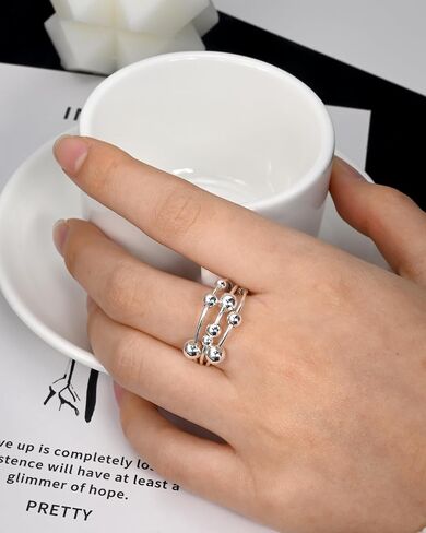 Silver Anxiety Fidget Beaded Open Ring Stacking Band Fidget Stress Adjustable Rings for Women in Saudi Arabia