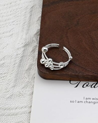 Silver Anxiety Fidget Beaded Open Ring Stacking Band Fidget Stress Adjustable Rings for Women in Saudi Arabia