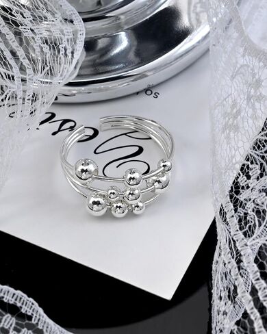 Silver Anxiety Fidget Beaded Open Ring Stacking Band Fidget Stress Adjustable Rings for Women in Saudi Arabia