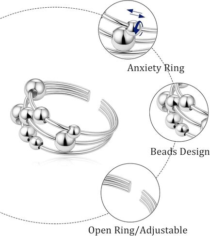 Silver Anxiety Fidget Beaded Open Ring Stacking Band Fidget Stress Adjustable Rings for Women in Saudi Arabia
