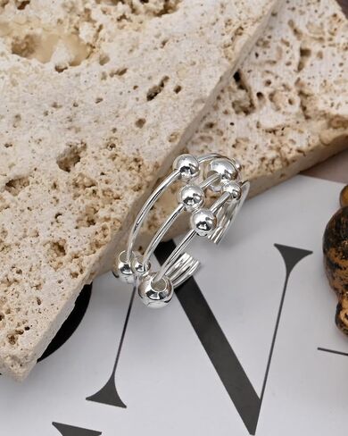 Silver Anxiety Fidget Beaded Open Ring Stacking Band Fidget Stress Adjustable Rings for Women in Saudi Arabia