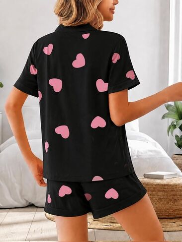 Womens Pajama Set 2 Piece Short Sleeve Sleepwear Cute Printed Top And Shorts Lounge Set in Kuwait