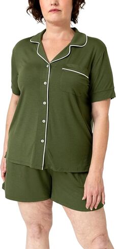 PIPER & MINT Women's Button-Down Pajama Set - Cooling Sleep Shirt & Shorts with Pockets | Mint-Infused Breathable Sleepwear in Saudi Arabia