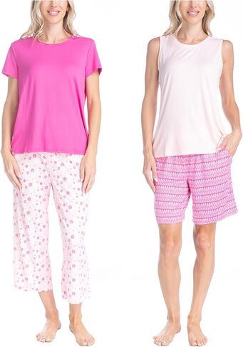 MUK LUKS 2 Pack Women's Pajama Set - Shorts, Capris, Tank Top and T-Shirt, Loungewear Pajamas, All Mixed up, Conjunto Pijama in Kuwait