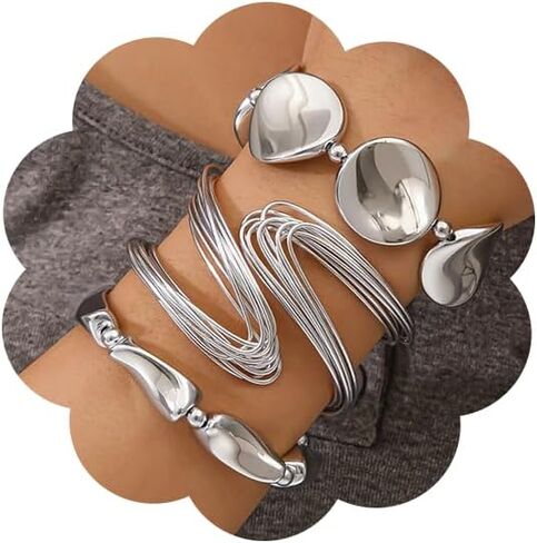 Chunky Gold Bracelet Set for Women Punk Multi-Layered Hammered Metal Bangles Trendy Minimalist Stackable Party Jewelry Set in Saudi Arabia