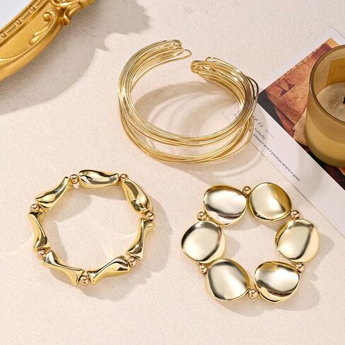 Chunky Gold Bracelet Set for Women Punk Multi-Layered Hammered Metal Bangles Trendy Minimalist Stackable Party Jewelry Set in Saudi Arabia