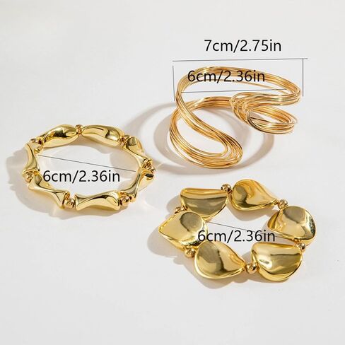Chunky Gold Bracelet Set for Women Punk Multi-Layered Hammered Metal Bangles Trendy Minimalist Stackable Party Jewelry Set in Saudi Arabia