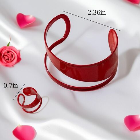 72ore Bangle Bracelet for Women Double-Layer Hollow Red Bracelet Ring Set Party Prom Outfits Accessories Trendy Jewelry in Saudi Arabia