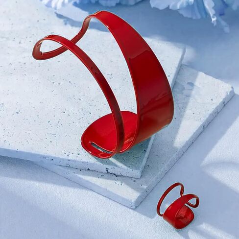 72ore Bangle Bracelet for Women Double-Layer Hollow Red Bracelet Ring Set Party Prom Outfits Accessories Trendy Jewelry in Saudi Arabia