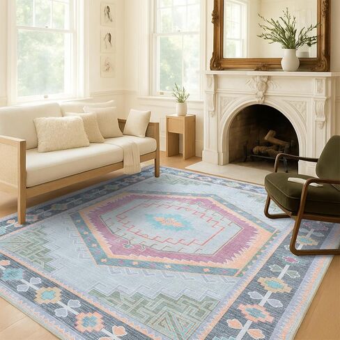 Fame Living Faded Oushak Rug, Turkish Vintage Floral Pastel Large Oversized Area Rugs for Living Room Dining Bedroom Kitchen Bathroom Nursery (848CrNv, 2' x 3') in Saudi Arabia