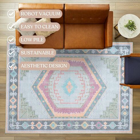 Fame Living Faded Oushak Rug, Turkish Vintage Floral Pastel Large Oversized Area Rugs for Living Room Dining Bedroom Kitchen Bathroom Nursery (848CrNv, 2' x 3') in Saudi Arabia