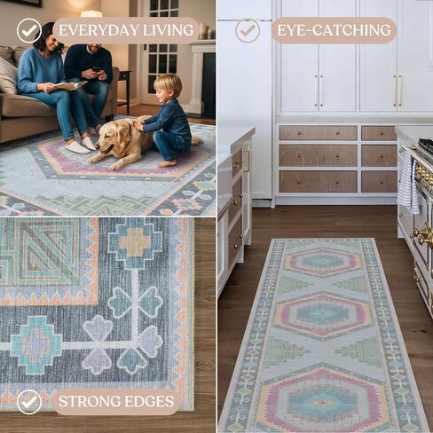 Fame Living Faded Oushak Rug, Turkish Vintage Floral Pastel Large Oversized Area Rugs for Living Room Dining Bedroom Kitchen Bathroom Nursery (848CrNv, 2' x 3') in Saudi Arabia
