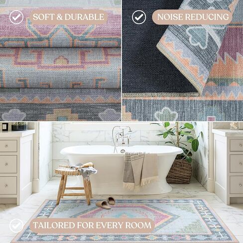 Fame Living Faded Oushak Rug, Turkish Vintage Floral Pastel Large Oversized Area Rugs for Living Room Dining Bedroom Kitchen Bathroom Nursery (848CrNv, 2' x 3') in Saudi Arabia