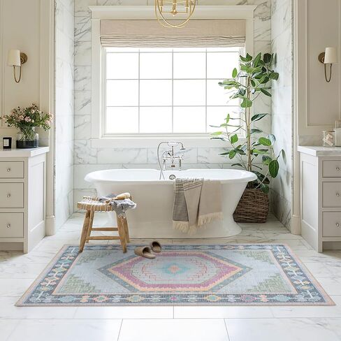 Fame Living Faded Oushak Rug, Turkish Vintage Floral Pastel Large Oversized Area Rugs for Living Room Dining Bedroom Kitchen Bathroom Nursery (848CrNv, 2' x 3') in Saudi Arabia